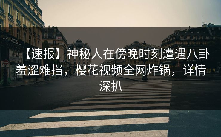 【速报】神秘人在傍晚时刻遭遇八卦羞涩难挡，樱花视频全网炸锅，详情深扒