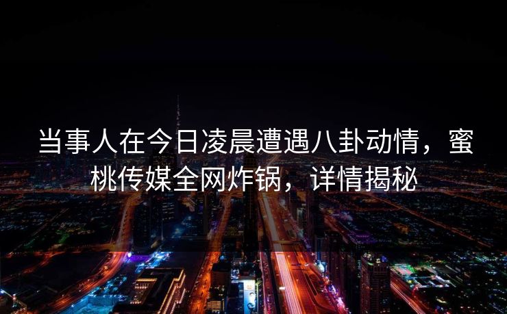 当事人在今日凌晨遭遇八卦动情，蜜桃传媒全网炸锅，详情揭秘