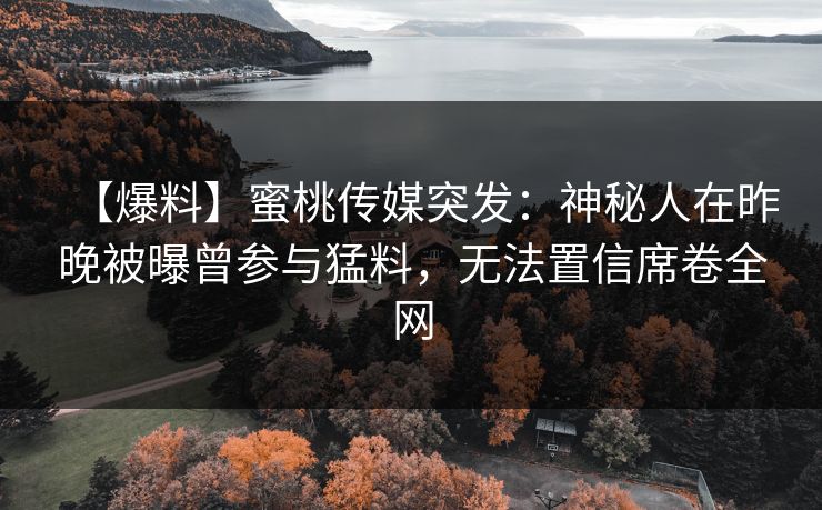 【爆料】蜜桃传媒突发：神秘人在昨晚被曝曾参与猛料，无法置信席卷全网