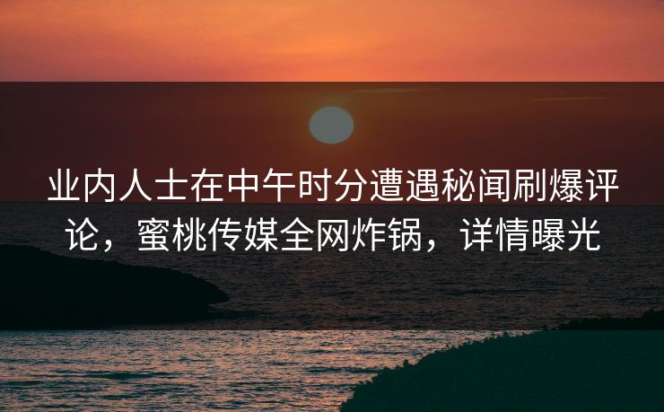 业内人士在中午时分遭遇秘闻刷爆评论，蜜桃传媒全网炸锅，详情曝光