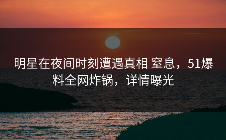 明星在夜间时刻遭遇真相 窒息，51爆料全网炸锅，详情曝光